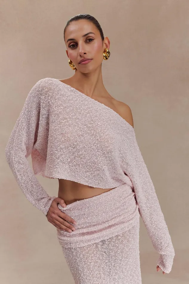 Tops Women Meshki Petra Long Sleeve Knit Crop Top 8211 Misty Rose