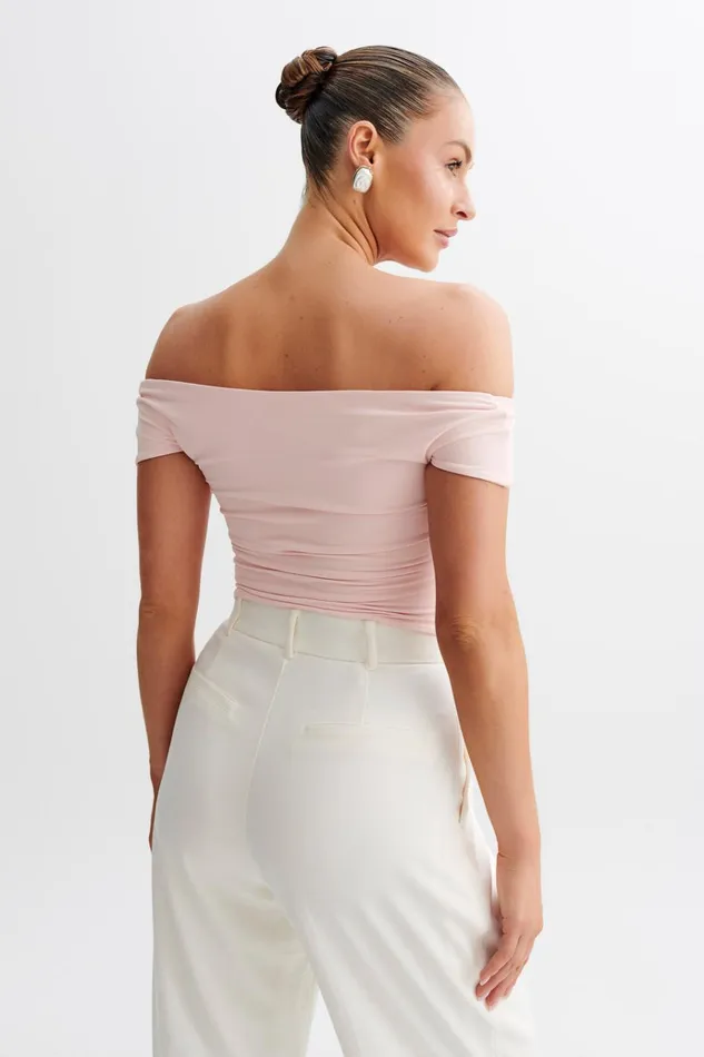 Tops Women Meshki Piper Ruched Off Shoulder Top 8211 Pale Pink