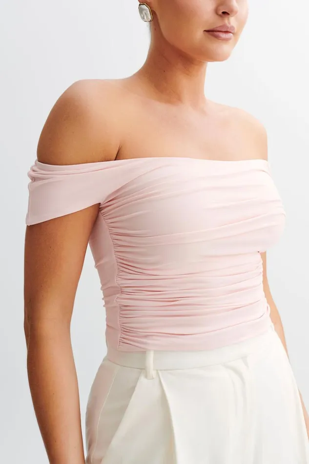 Tops Women Meshki Piper Ruched Off Shoulder Top 8211 Pale Pink