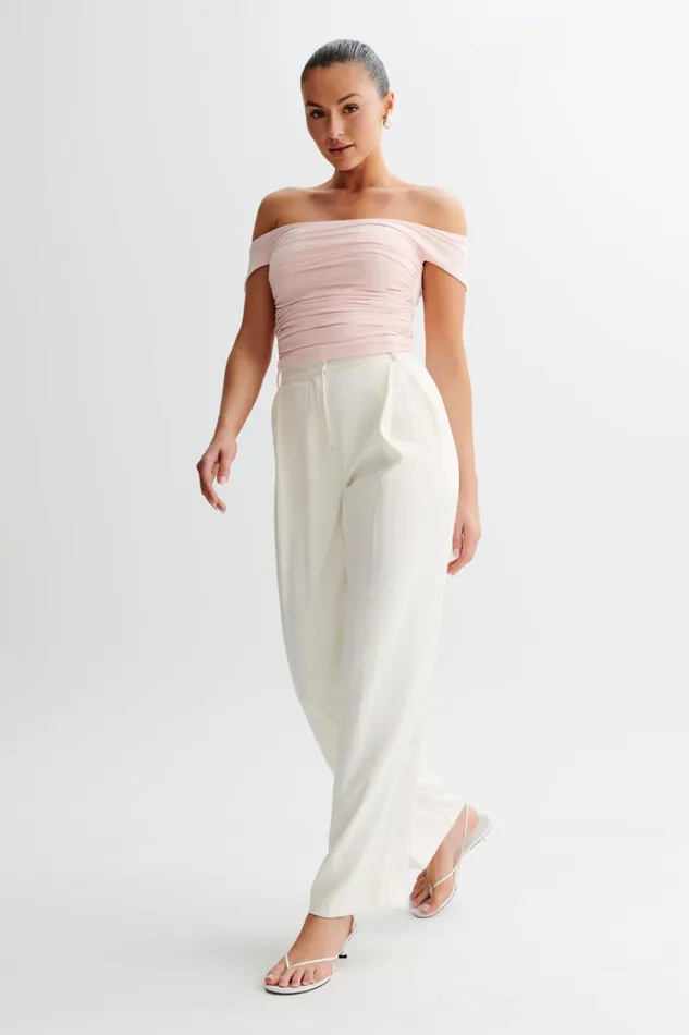 Tops Women Meshki Piper Ruched Off Shoulder Top 8211 Pale Pink