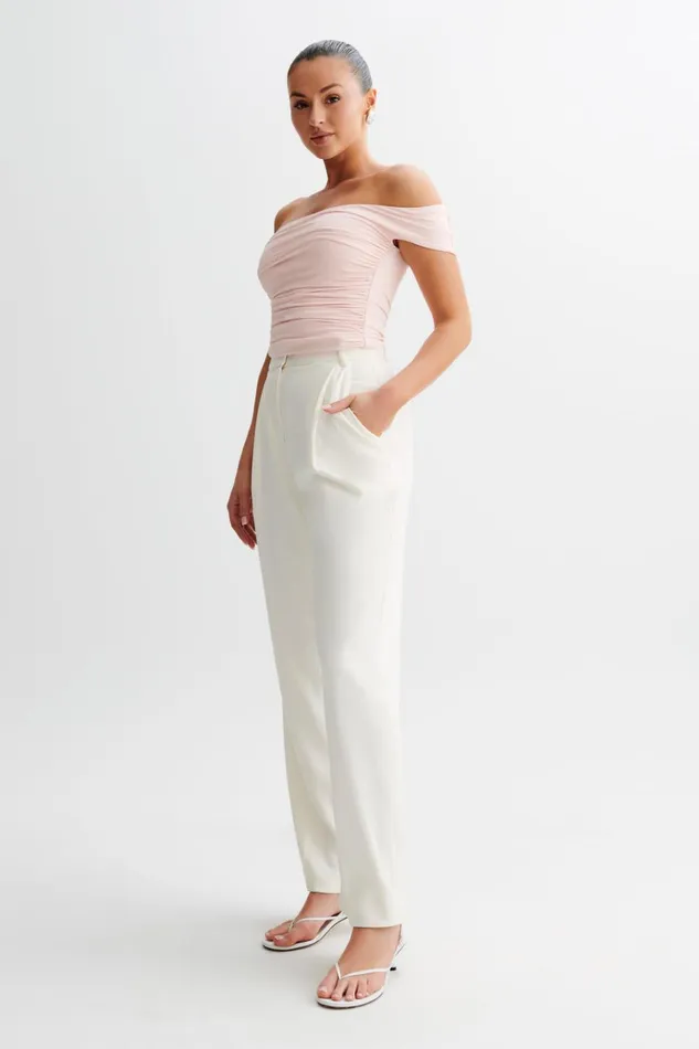 Tops Women Meshki Piper Ruched Off Shoulder Top 8211 Pale Pink