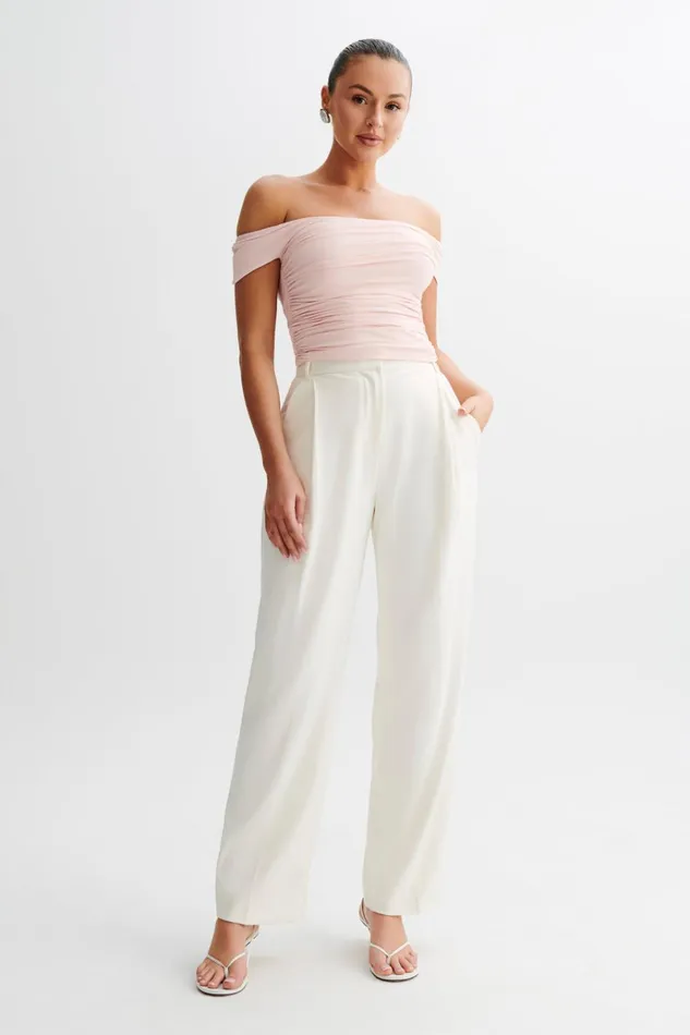 Tops Women Meshki Piper Ruched Off Shoulder Top 8211 Pale Pink