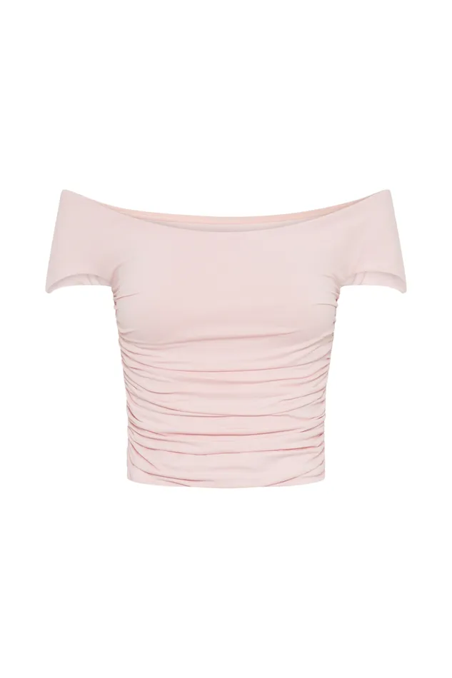 Tops Women Meshki Piper Ruched Off Shoulder Top 8211 Pale Pink