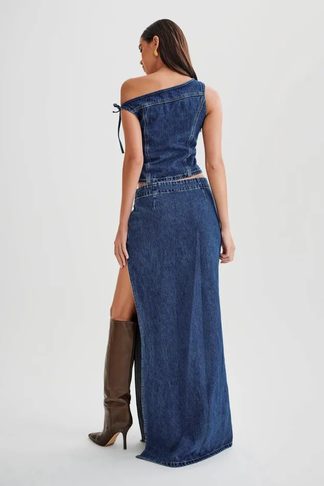 Tops Women Meshki Ramsey Denim Off Shoulder Top 8211 Dark Blue
