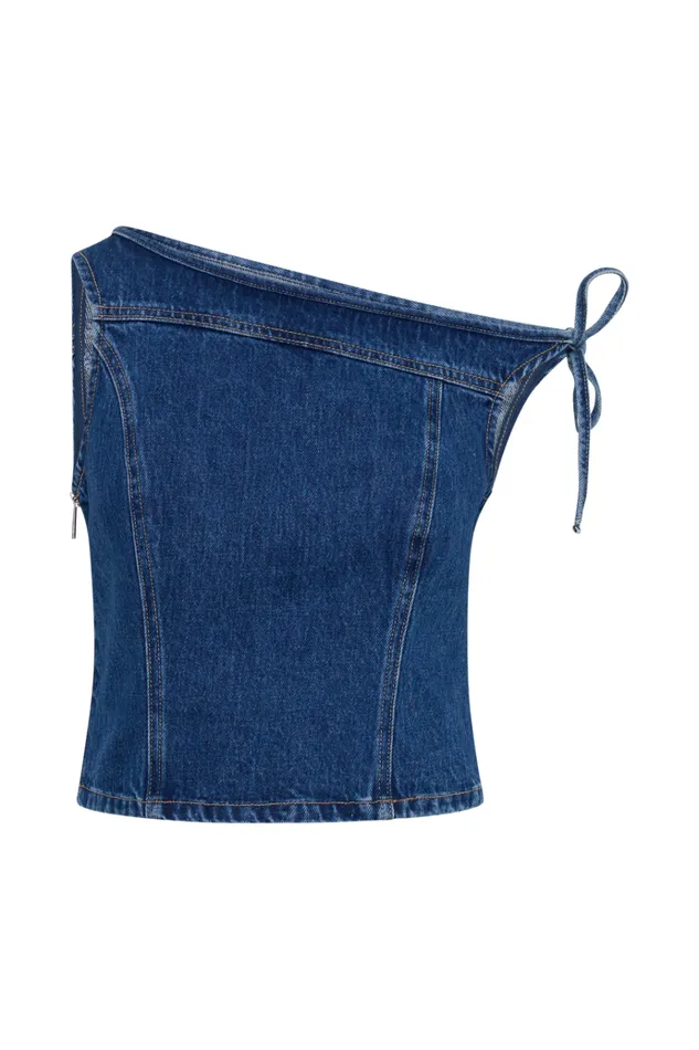 Tops Women Meshki Ramsey Denim Off Shoulder Top 8211 Dark Blue