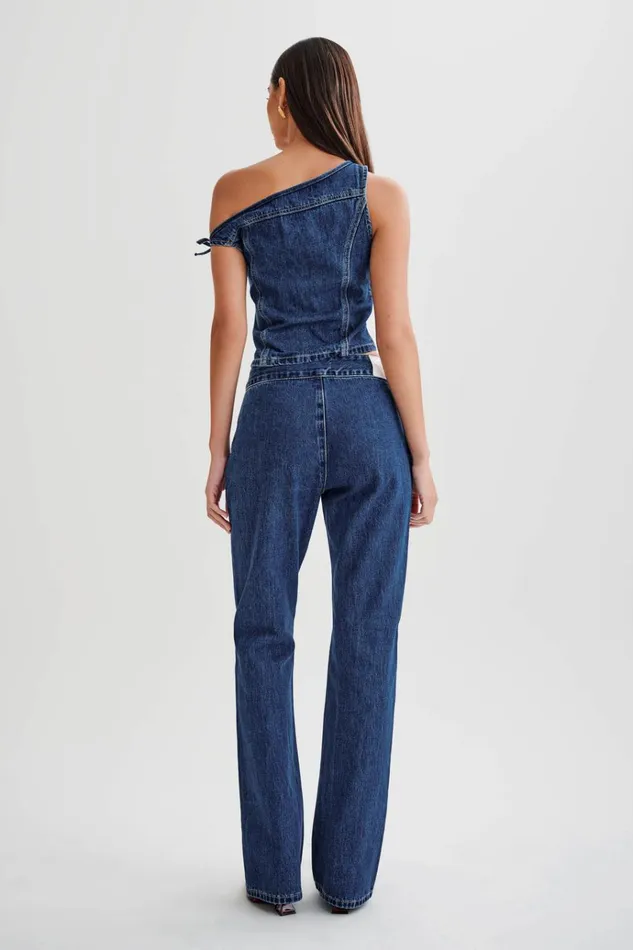 Tops Women Meshki Ramsey Denim Off Shoulder Top 8211 Dark Blue