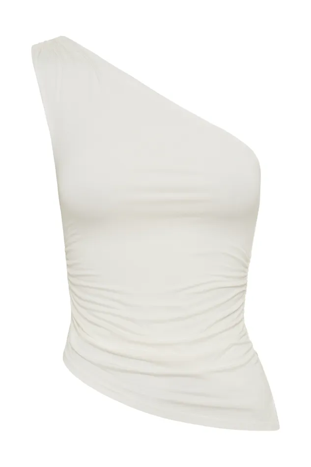 Tops Women Meshki Sarah One Shoulder Modal Asymmetric Top 8211 White
