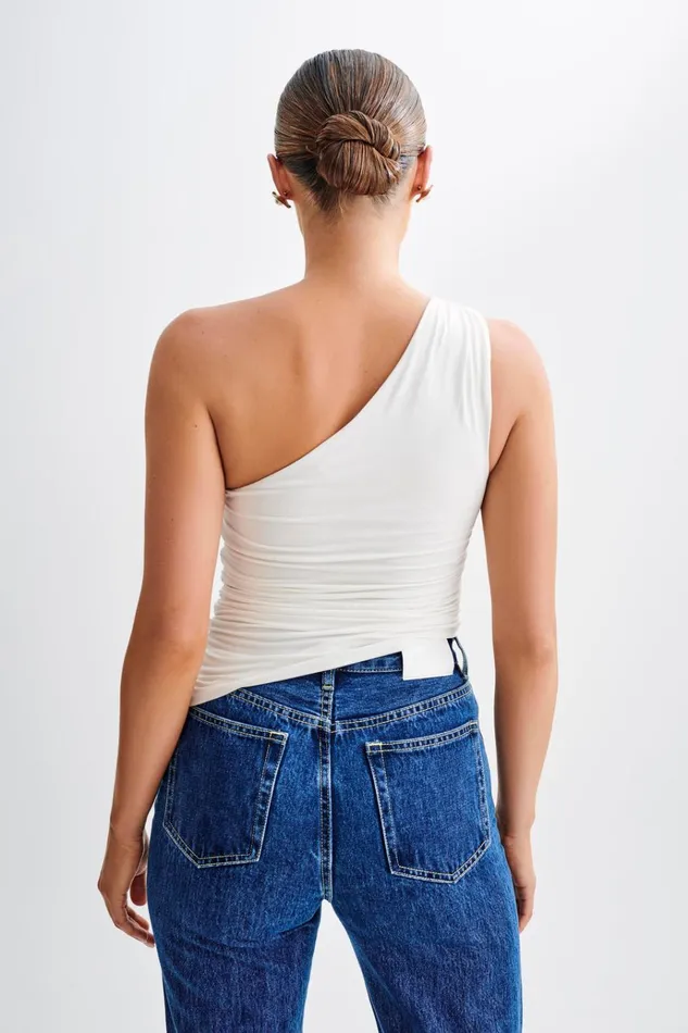 Tops Women Meshki Sarah One Shoulder Modal Asymmetric Top 8211 White