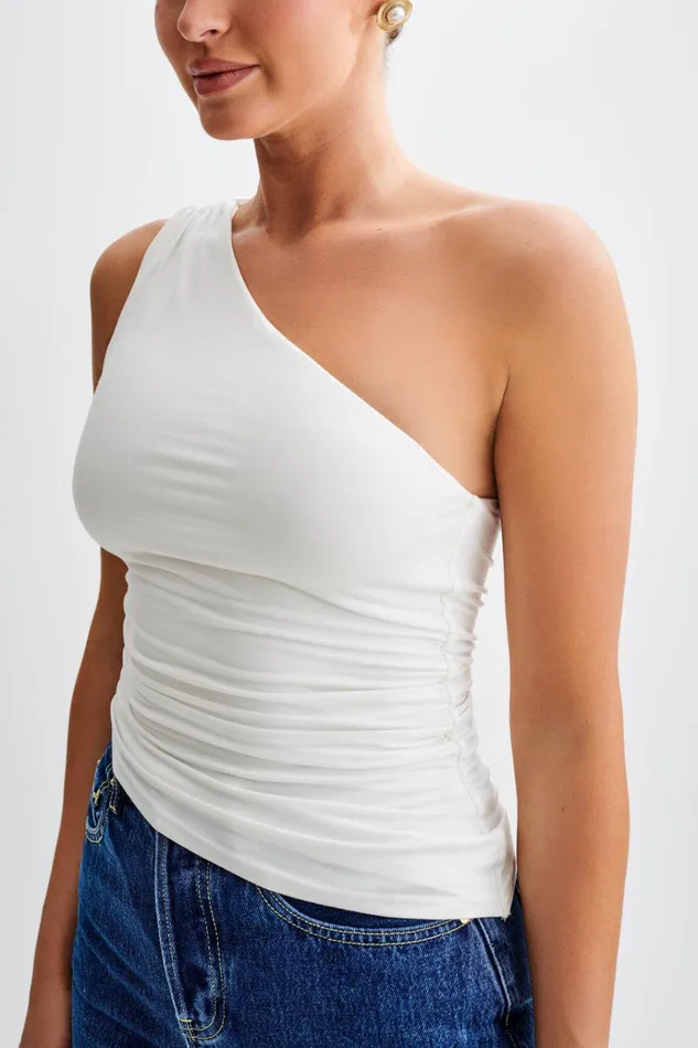 Tops Women Meshki Sarah One Shoulder Modal Asymmetric Top 8211 White
