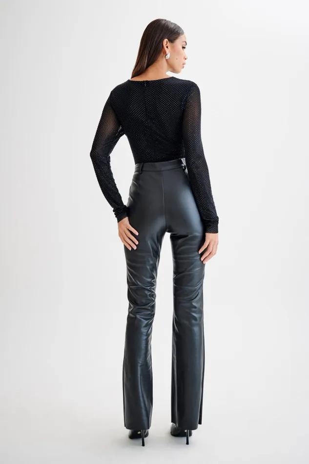 Tops Women Meshki Selma Long Sleeve Diamante Bodysuit 8211 BlackBlack