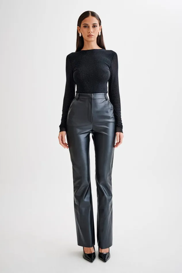 Tops Women Meshki Selma Long Sleeve Diamante Bodysuit 8211 BlackBlack