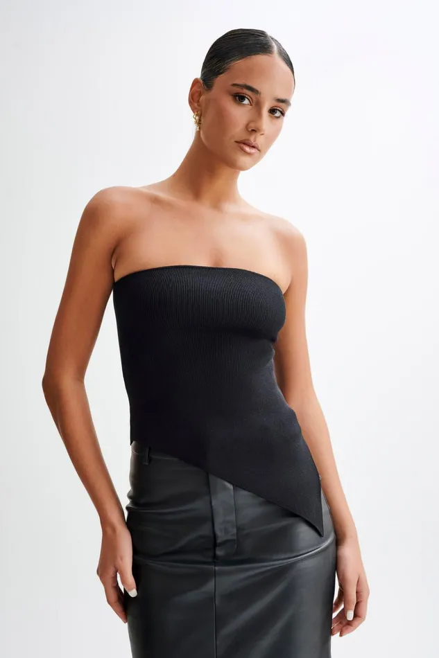 Tops Women Meshki Sidney Asymmetrical Strapless Knit Top 8211 Black