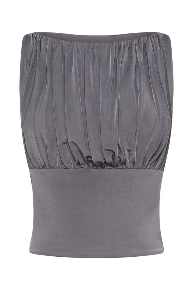 Tops Women Meshki Tiarna Slinky Ruched Top 8211 Dark Charcoal