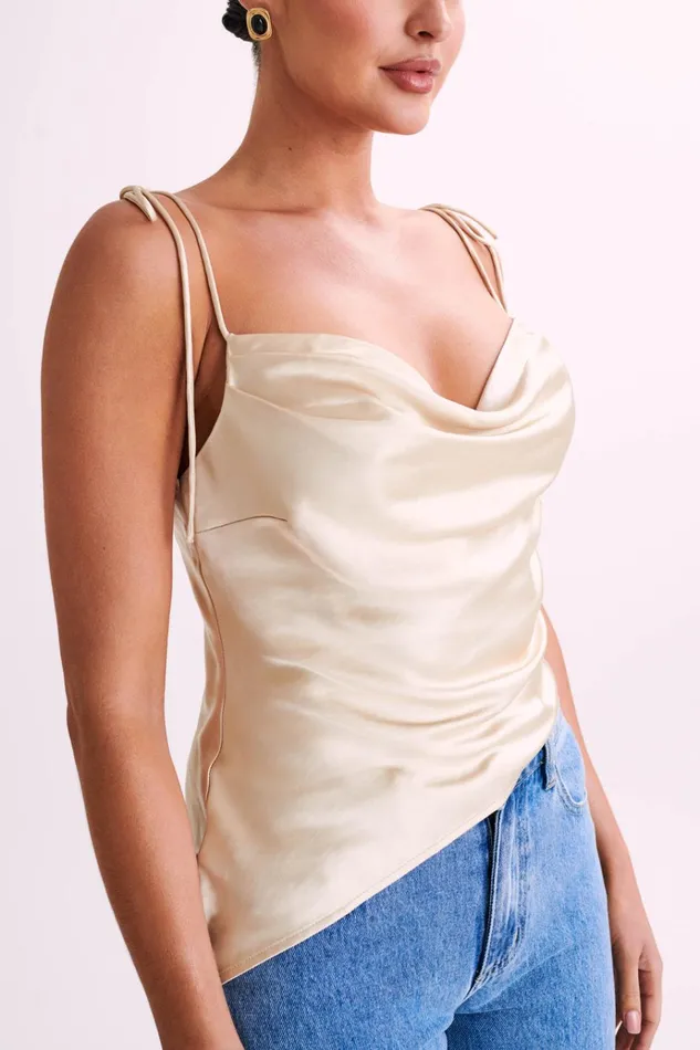 Tops Women Meshki Zavani Asymmetrical Satin Camisole 8211 Gold