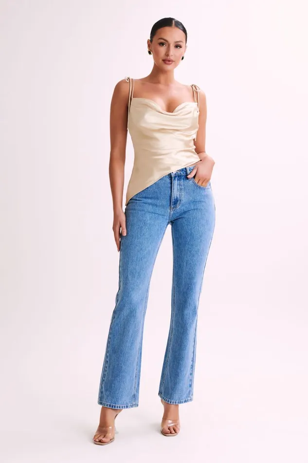 Tops Women Meshki Zavani Asymmetrical Satin Camisole 8211 Gold
