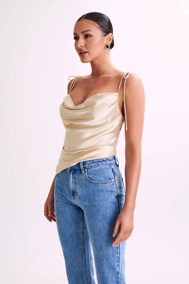 Tops Women Meshki Zavani Asymmetrical Satin Camisole 8211 Gold