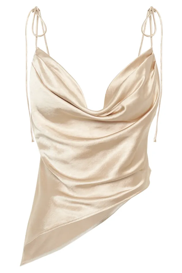 Tops Women Meshki Zavani Asymmetrical Satin Camisole 8211 Gold