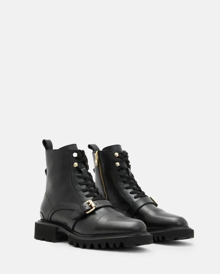 Tori Leather Boots Blackwarm Brass Women AllSaints Shoes and Boots