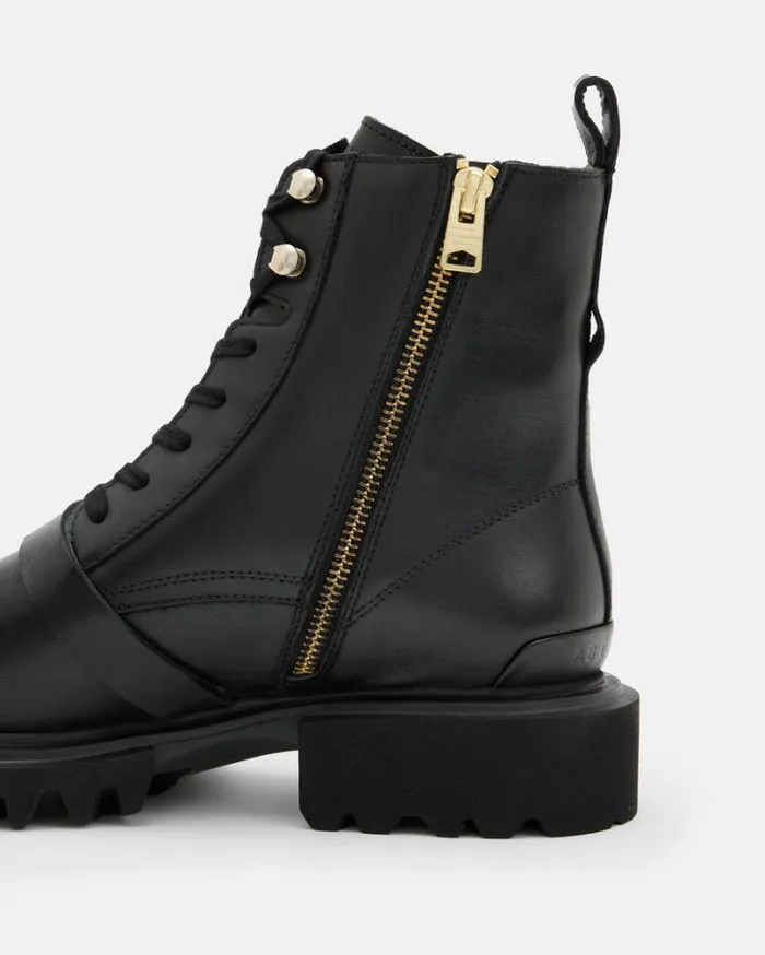 Tori Leather Boots Blackwarm Brass Women AllSaints Shoes and Boots