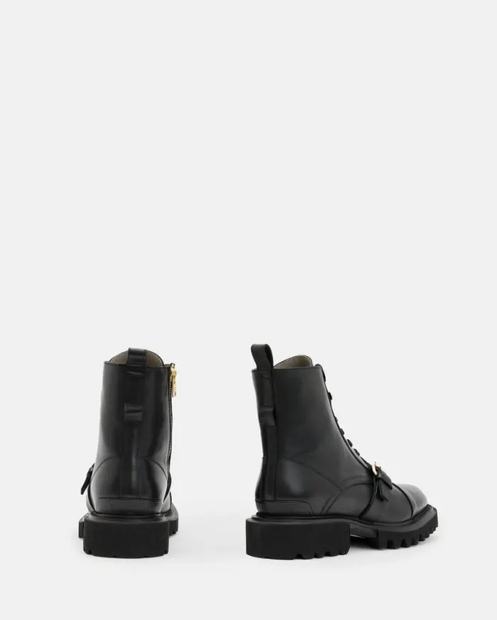 Tori Leather Boots Blackwarm Brass Women AllSaints Shoes and Boots