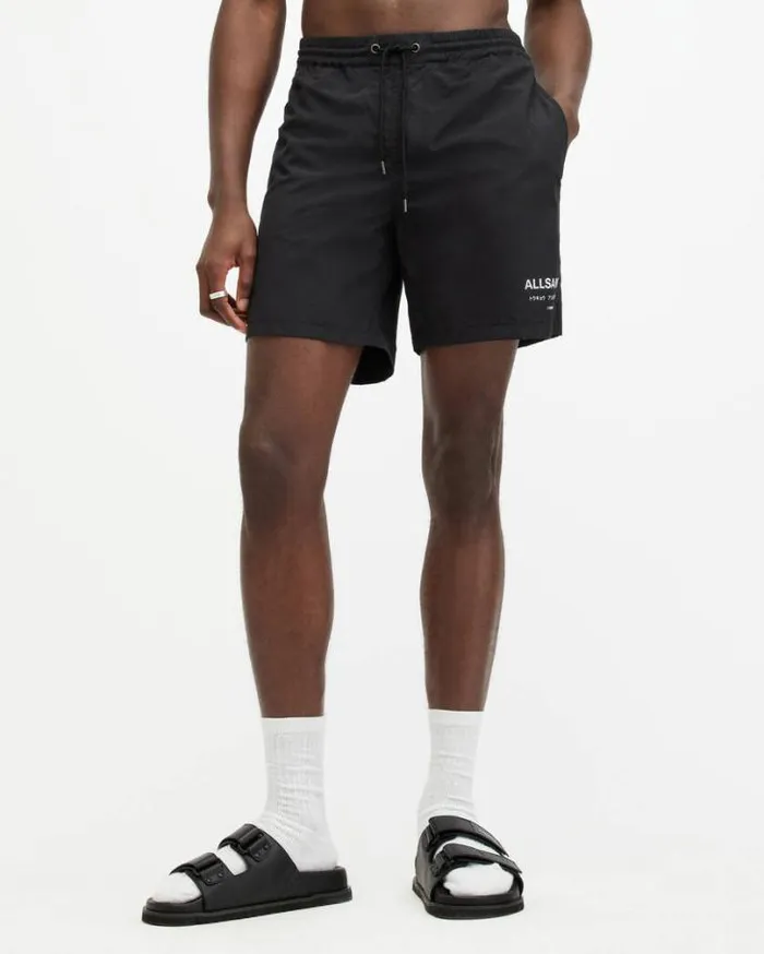 Underground Elastic Waist Logo Swimshorts Jet Black Men AllSaints Swimwear and Beachwear Underground Elastic Waist Logo Swimshorts Jet Black Men AllSaints Swimwear and Beachwear