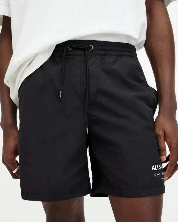 Underground Elastic Waist Logo Swimshorts Jet Black Men AllSaints Swimwear and Beachwear Underground Elastic Waist Logo Swimshorts Jet Black Men AllSaints Swimwear and Beachwear