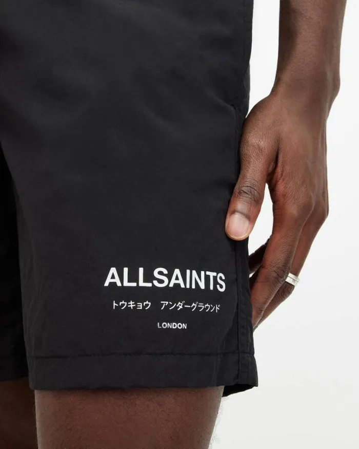 Underground Elastic Waist Logo Swimshorts Jet Black Men AllSaints Swimwear and Beachwear Underground Elastic Waist Logo Swimshorts Jet Black Men AllSaints Swimwear and Beachwear