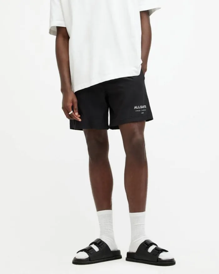 Underground Elastic Waist Logo Swimshorts Jet Black Men AllSaints Swimwear and Beachwear Underground Elastic Waist Logo Swimshorts Jet Black Men AllSaints Swimwear and Beachwear