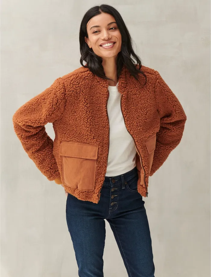 Utility Teddy Coat Glazed Ginger Women Jackets and Outerwear Lucky Brand