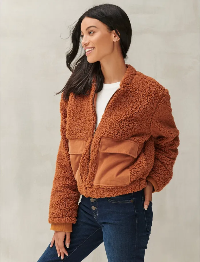 Utility Teddy Coat Glazed Ginger Women Jackets and Outerwear Lucky Brand