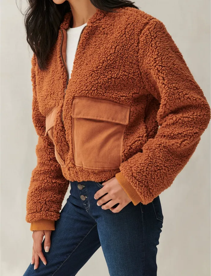Utility Teddy Coat Glazed Ginger Women Jackets and Outerwear Lucky Brand