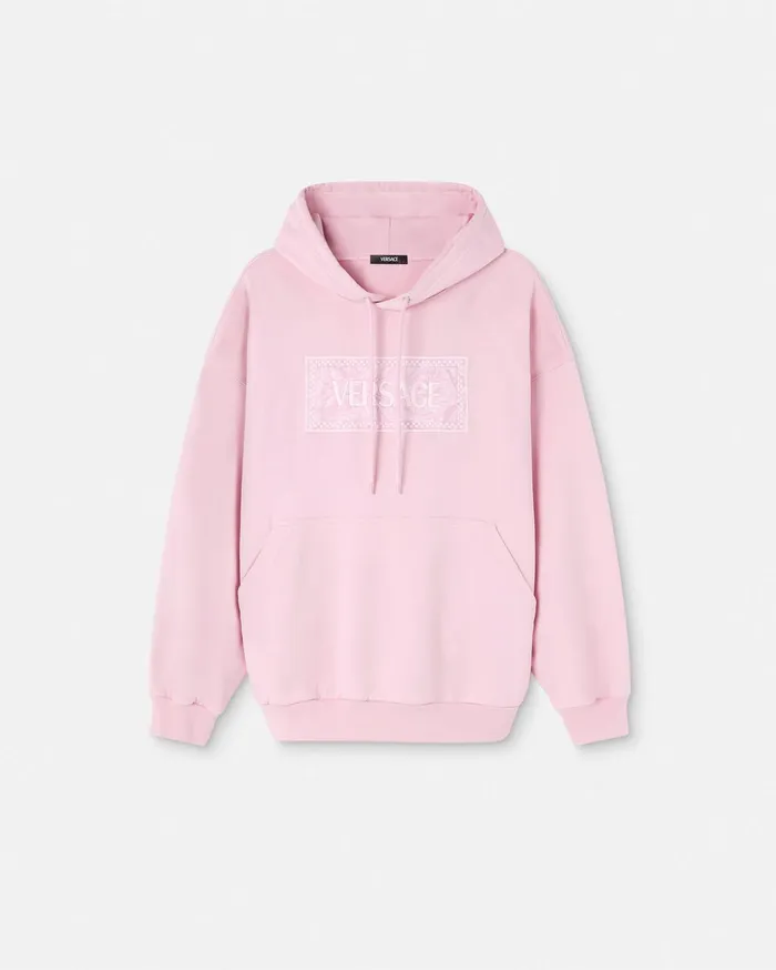 Versace 90s Vintage Logo Barocco Hoodie Light Pink Women TShirts and Sweatshirts