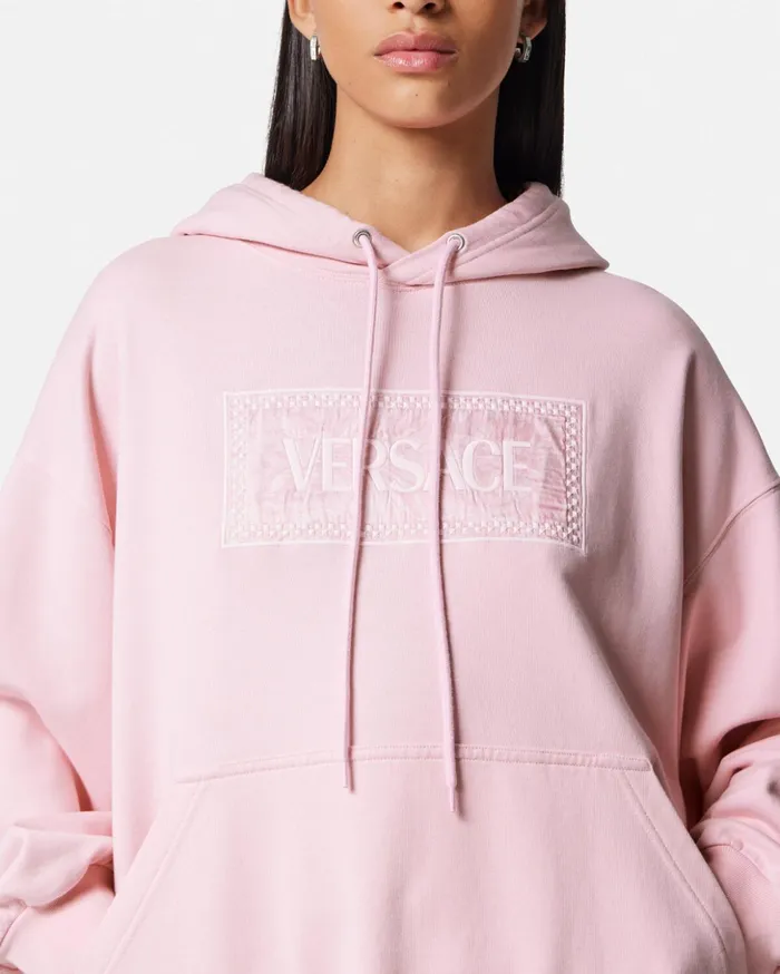 Versace 90s Vintage Logo Barocco Hoodie Light Pink Women TShirts and Sweatshirts