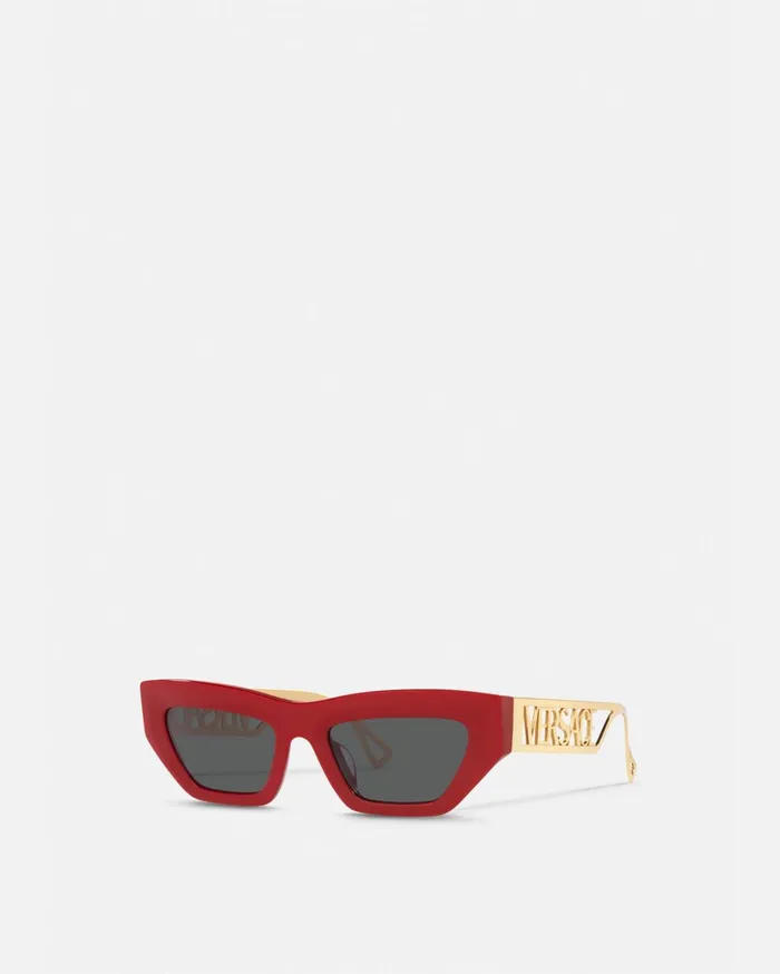 Versace 90s Vintage Logo CatEye Sunglasses Red Women Sunglasses