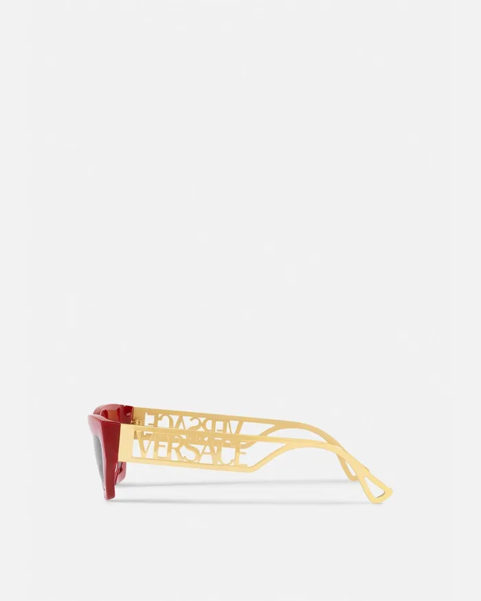Versace 90s Vintage Logo CatEye Sunglasses Red Women Sunglasses