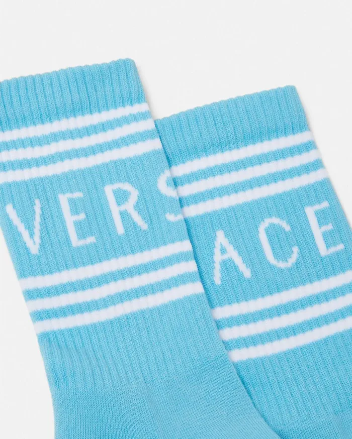 Versace 90s Vintage Logo Socks Light Blue WomenMen Socks