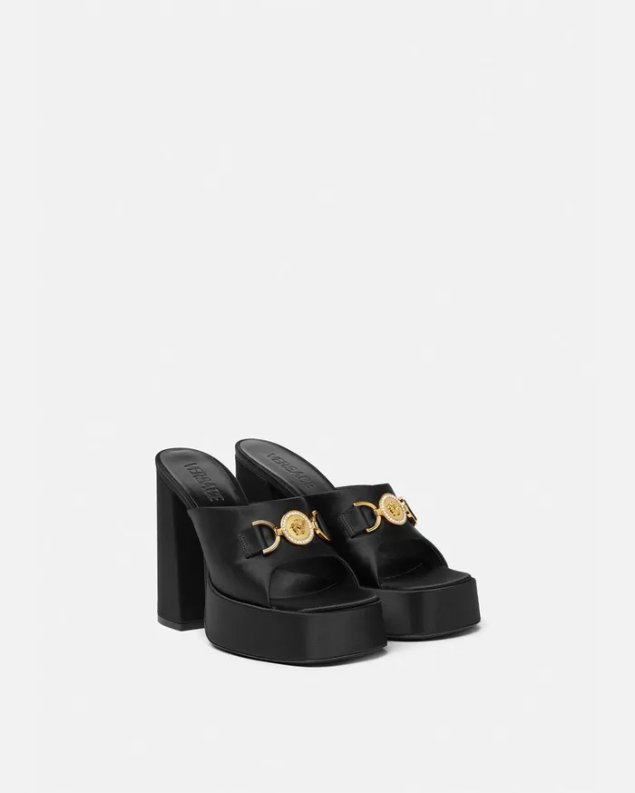 Versace Aevitas Satin Platform Mules Black Women Aevitas