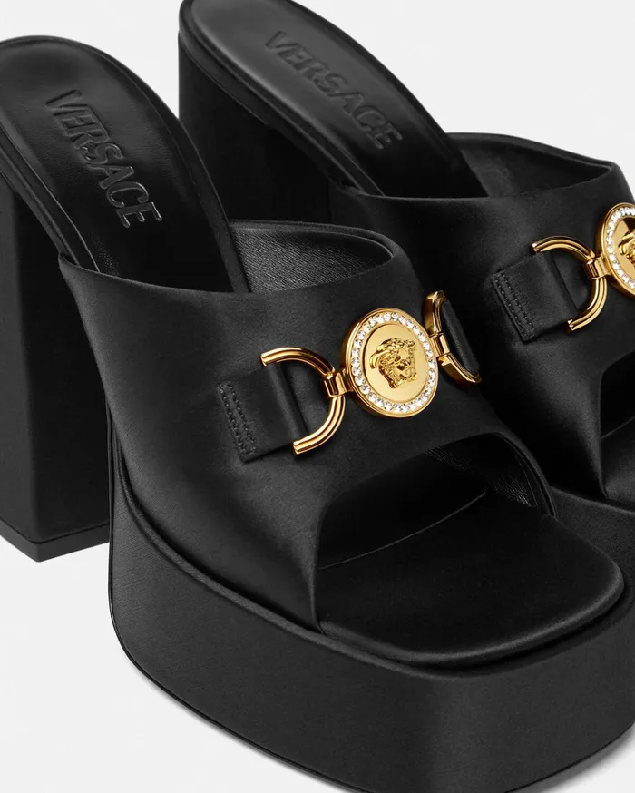 Versace Aevitas Satin Platform Mules Black Women Aevitas