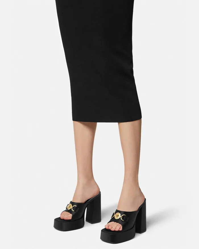 Versace Aevitas Satin Platform Mules Black Women Aevitas