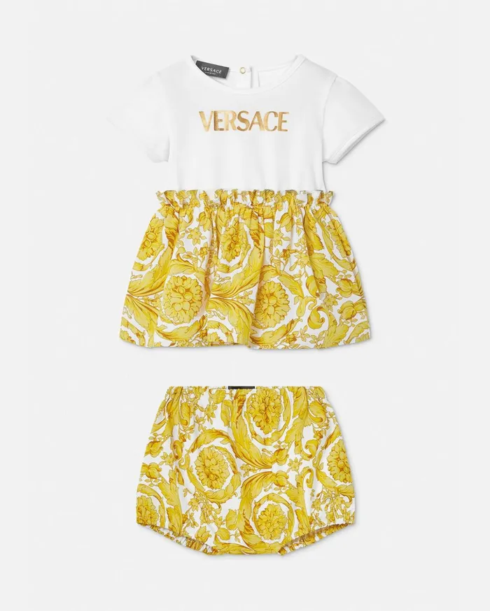 Versace Barocco Baby Dress Set Whiteprint Children Clothing