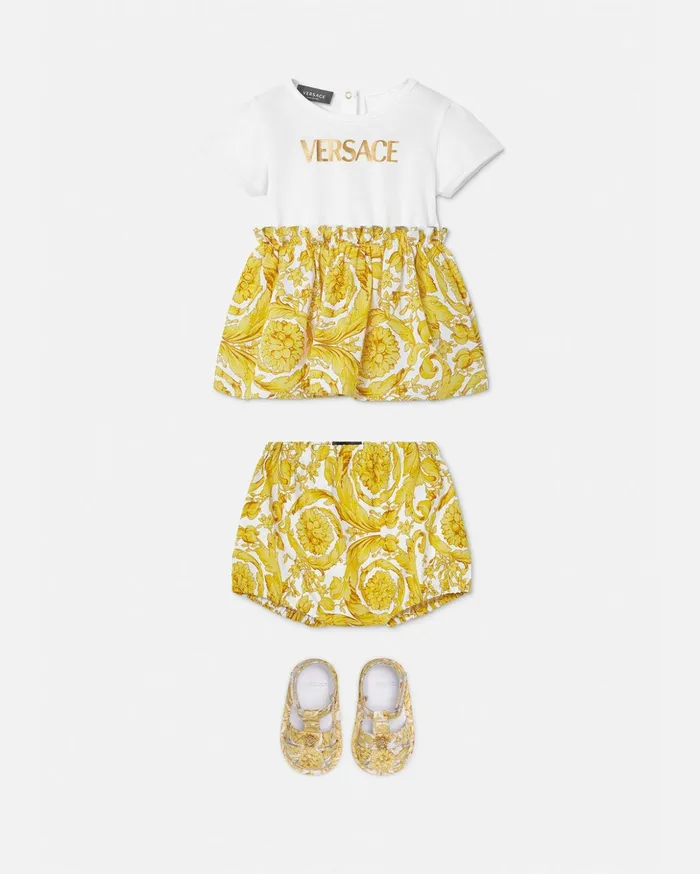 Versace Barocco Baby Dress Set Whiteprint Children Clothing
