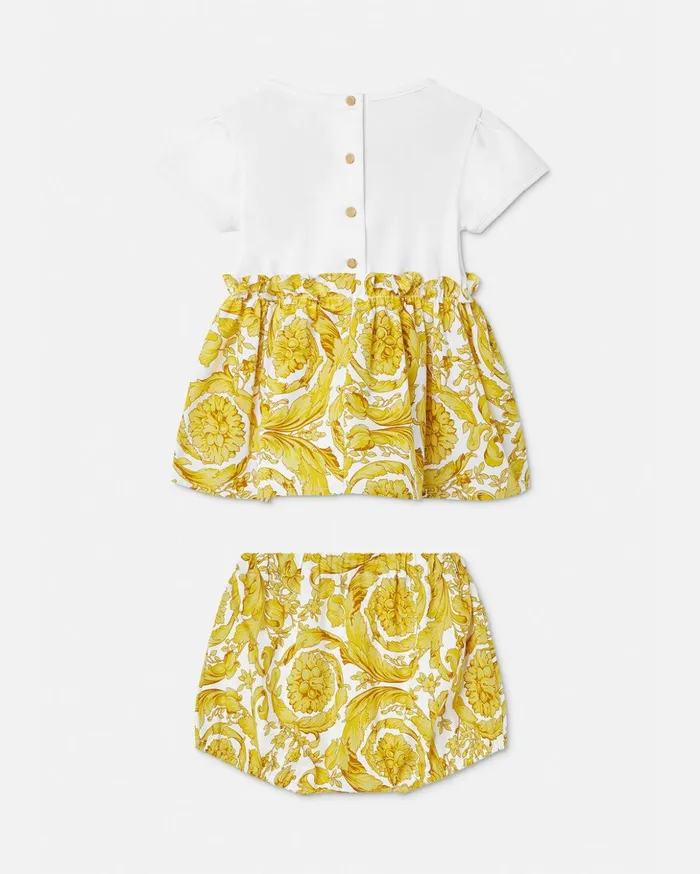 Versace Barocco Baby Dress Set Whiteprint Children Clothing