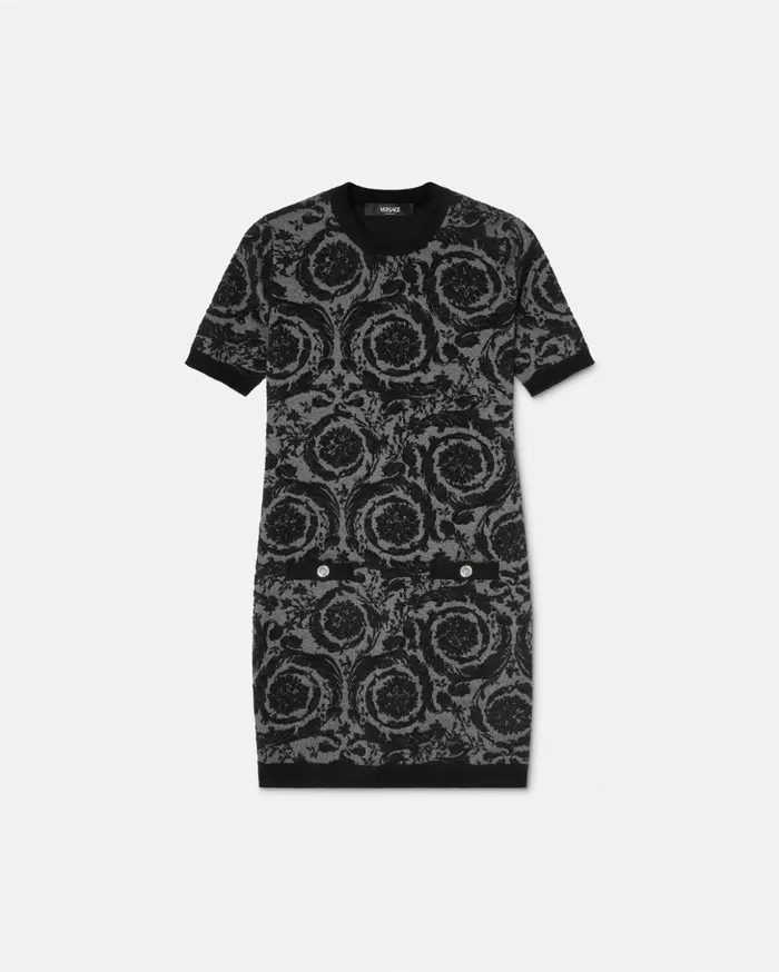 Versace Barocco Chenille Knit Mini Dress Black Women Dresses