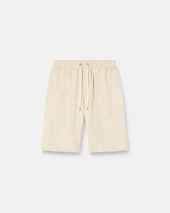 Versace Barocco Silhouette Chambray Shorts Beige Men Denim