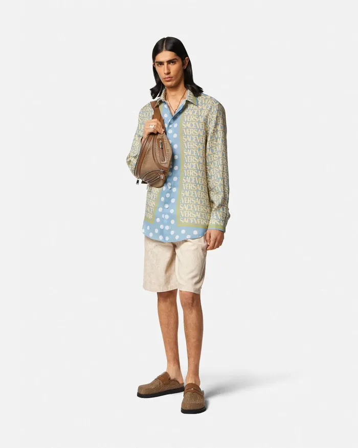 Versace Barocco Silhouette Chambray Shorts Beige Men Denim