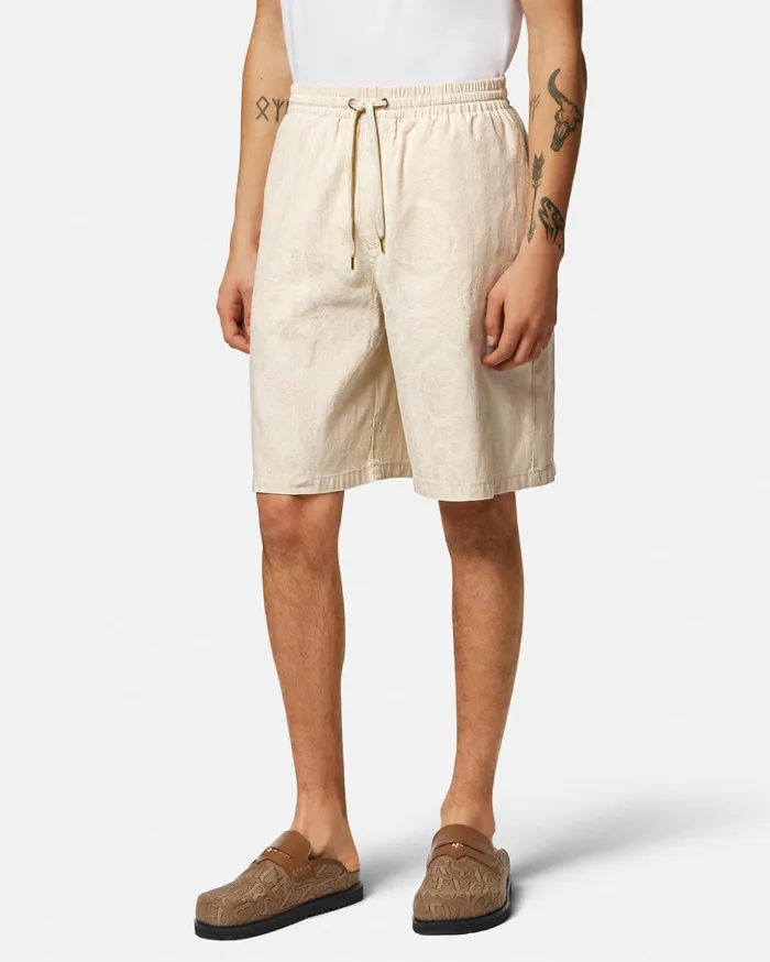 Versace Barocco Silhouette Chambray Shorts Beige Men Denim