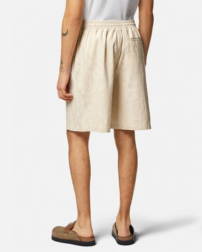 Versace Barocco Silhouette Chambray Shorts Beige Men Denim