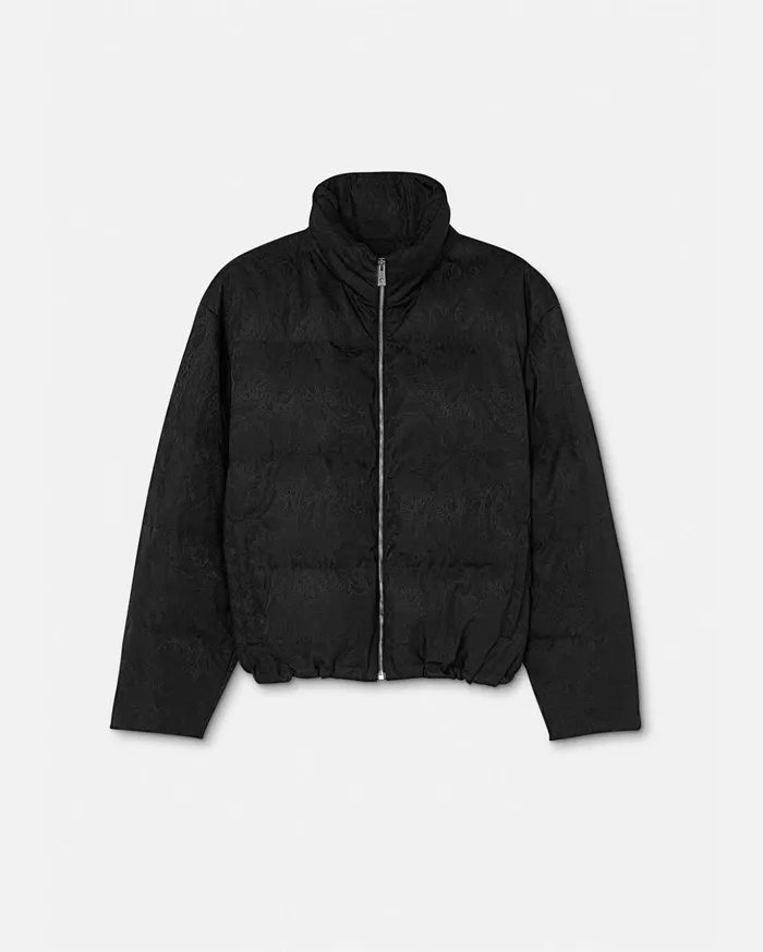 Versace Barocco Silhouette Puffer Jacket Black Men Jackets and Coats
