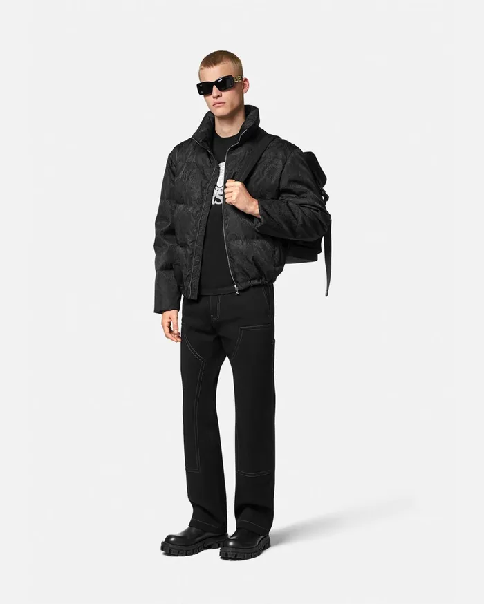 Versace Barocco Silhouette Puffer Jacket Black Men Jackets and Coats