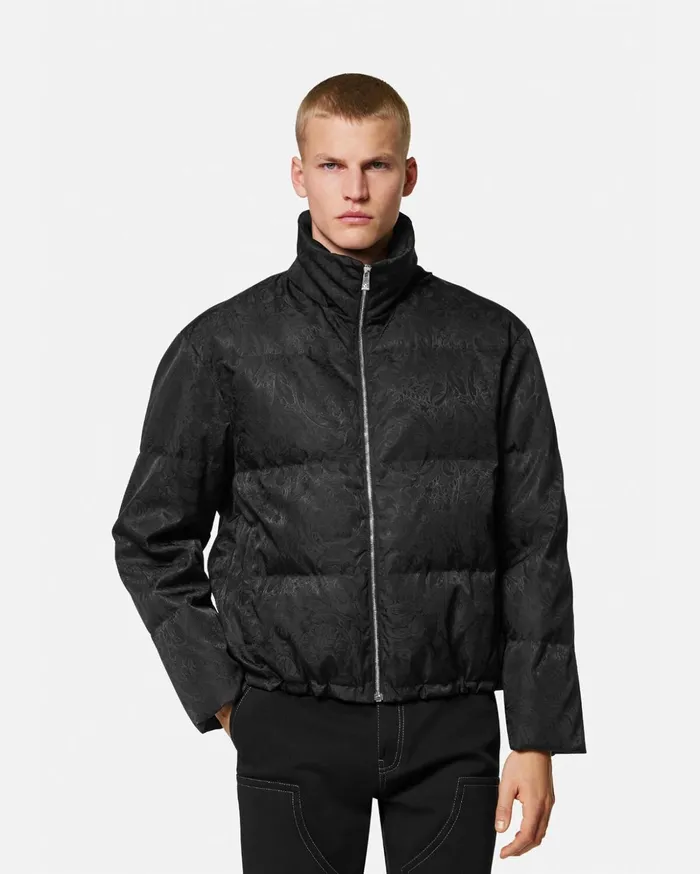 Versace Barocco Silhouette Puffer Jacket Black Men Jackets and Coats